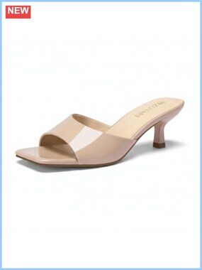 Kitten Heel Sandals Square Open Toe 2 Inch Low Heel Mules Slip-On Dressy Slides
